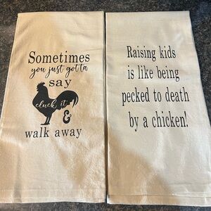 India Boutique Cream Kitchen Towels with Black Chicken Sayings